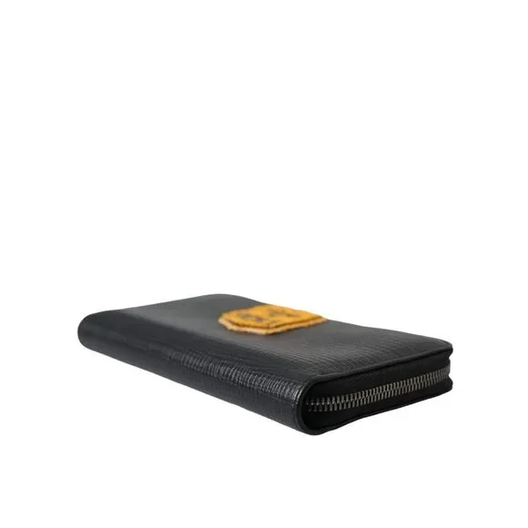 Dolce & Gabbana Black Leather Logo Patch Zip Around Continental Wallet - Picture 6 of 8